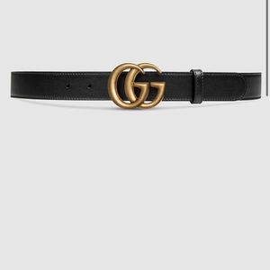 “GG Marmont leather belt with shiny buckle”